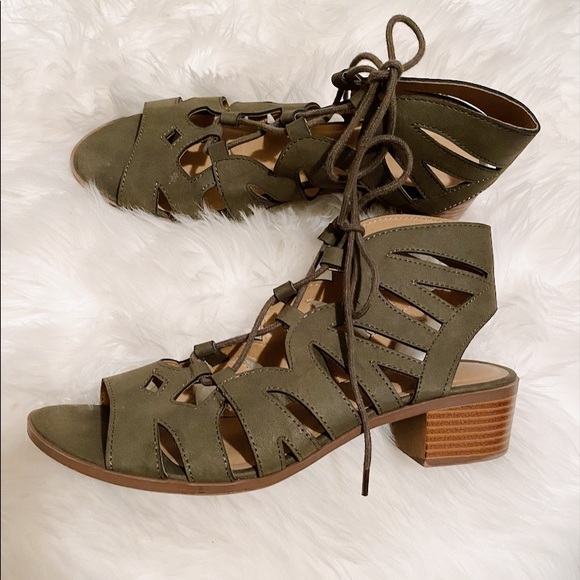 Shoes - LIKE NEW Olive Green Cut Out Heeled Sandals